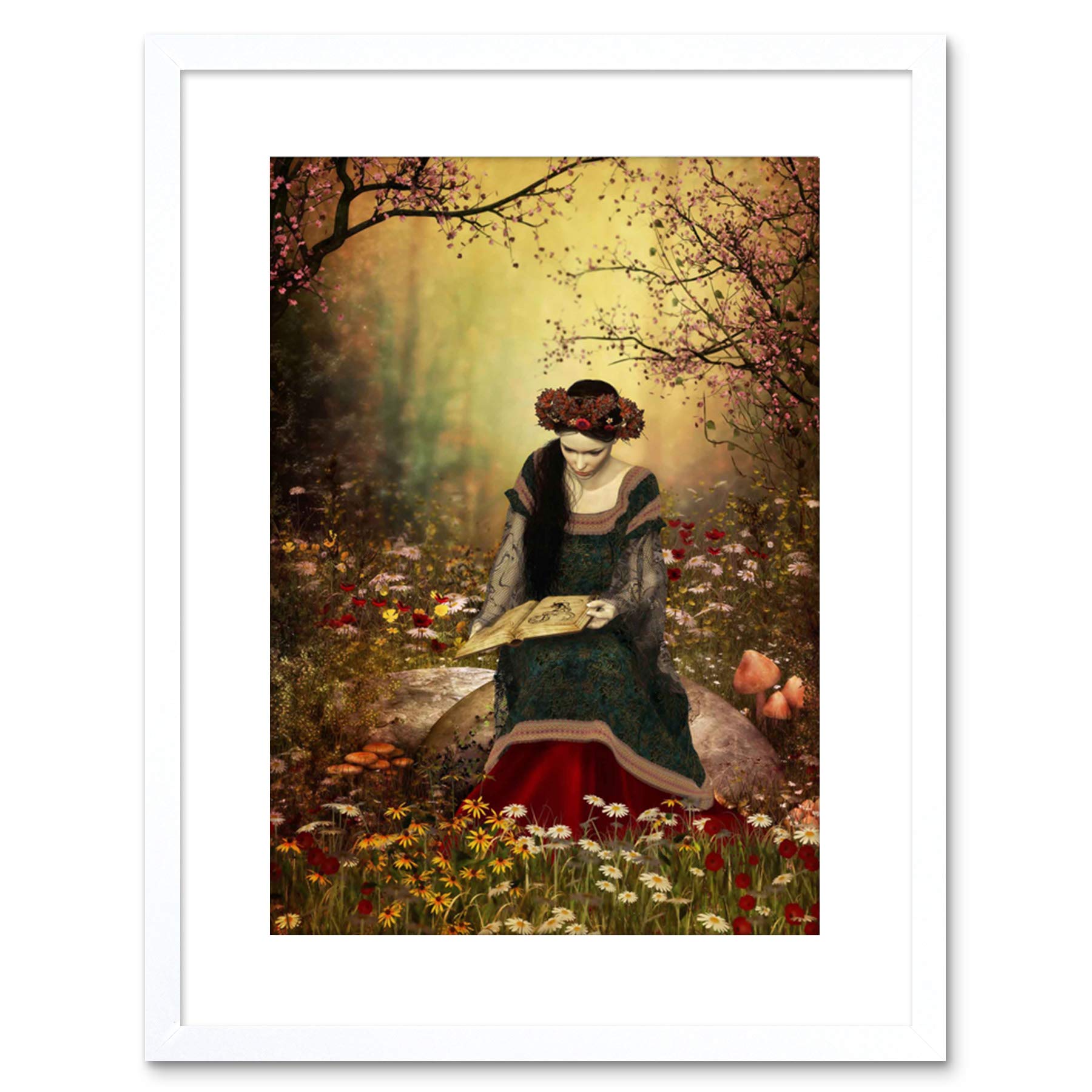 Wee Blue Coo Painting Fantasy Woman Reading Forest Fairytale Framed Wall Art Print