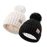Baby Beanie Hats with 2-Pack,Warm Winter Hats for Boys and Girls,Infant Fleece Lined Toddler Baby Hats for 0-36 Month