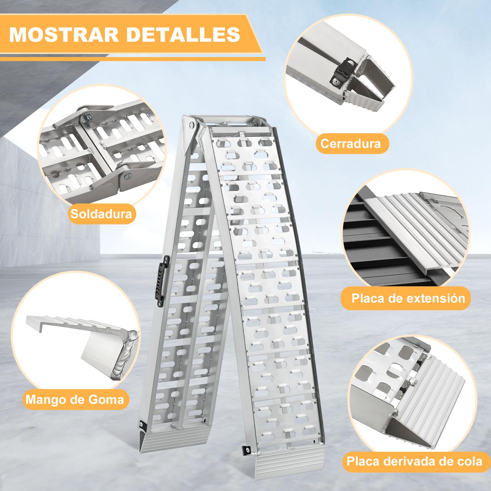 gardhom Rampas de Carga Plegable Duradero Aluminio Rampa Moto 180x28x4.5cm 340kg Rampas para Coches, Bicicletas, Remolques, Cortadoras de Césped, Cillas de Ruedas