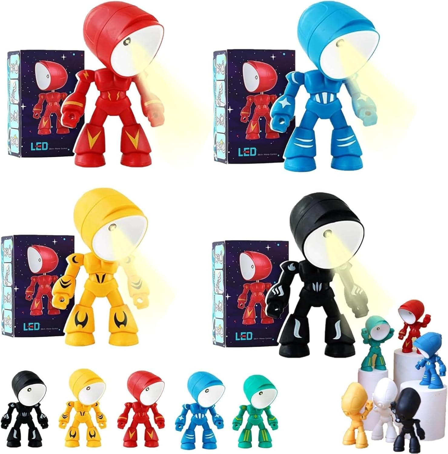Mini Creative Robot Table Lamp,LED Mini Night Light Lonely Robot,2026 New Lonely Cartoon Cute Design Companion Table Light,Portable Adjustable Robots Lamp for Bedroom,Home,Office,Children Gift (4PC)