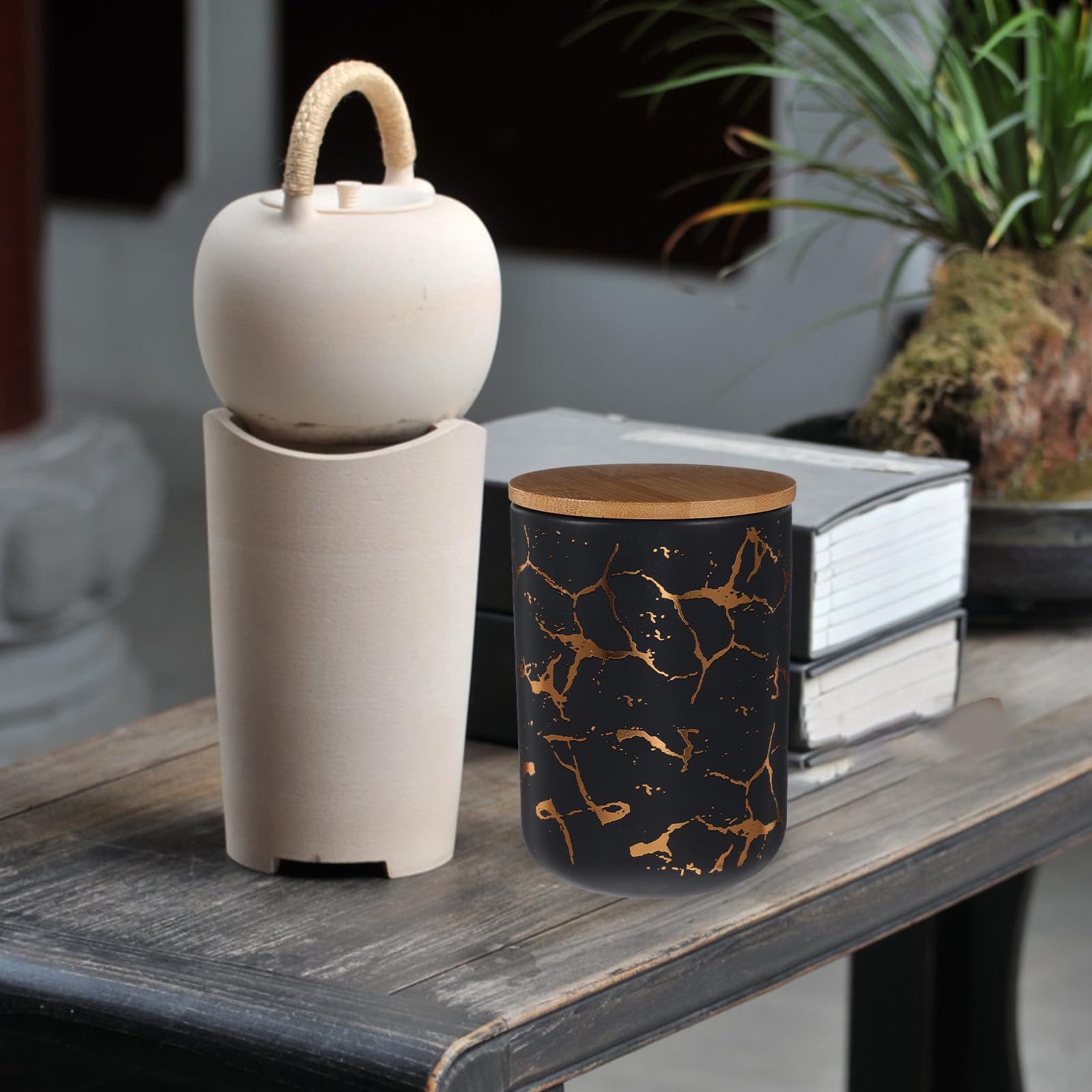 KICHOUSE Barattolo Ermetico in Ceramica Opaca con Motivo Marmo, Contenitore per Tè e Caramelle Sfuse, Scatola Decorativa per Cucina con Coperchio Sigillato, per Conservare Alimenti Secchi