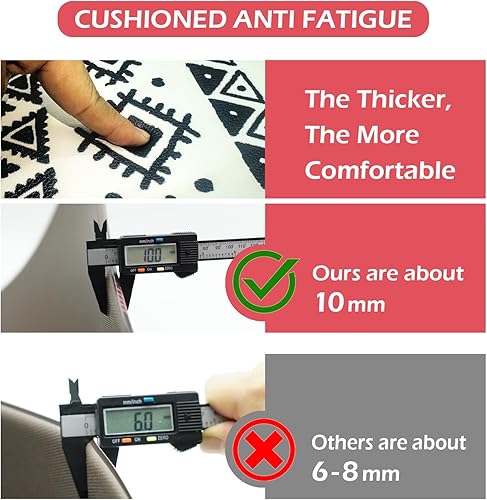 Miniatura 4 de INFISIBLE Juego de 2 alfombras y tapetes acolchados de estilo bohemio azteca en blanco y negro para cocina, antideslizantes, lavables, geométricos