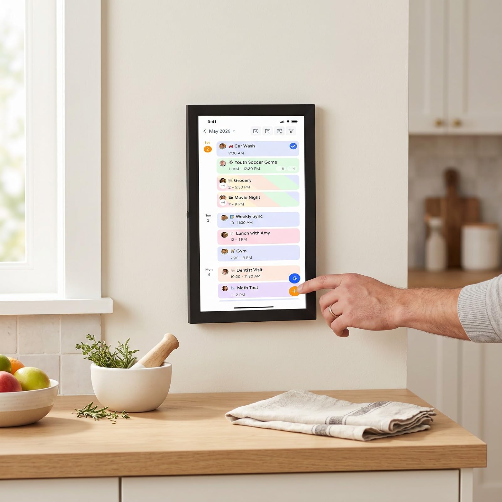 Calendario Digitale Intelligente, Touch Screen da 10,1 Pollici | Agenda familiare, tabella dei lavori, cornice per foto, sincronizzazione WiFi, organizer da parete, per il coordinamento