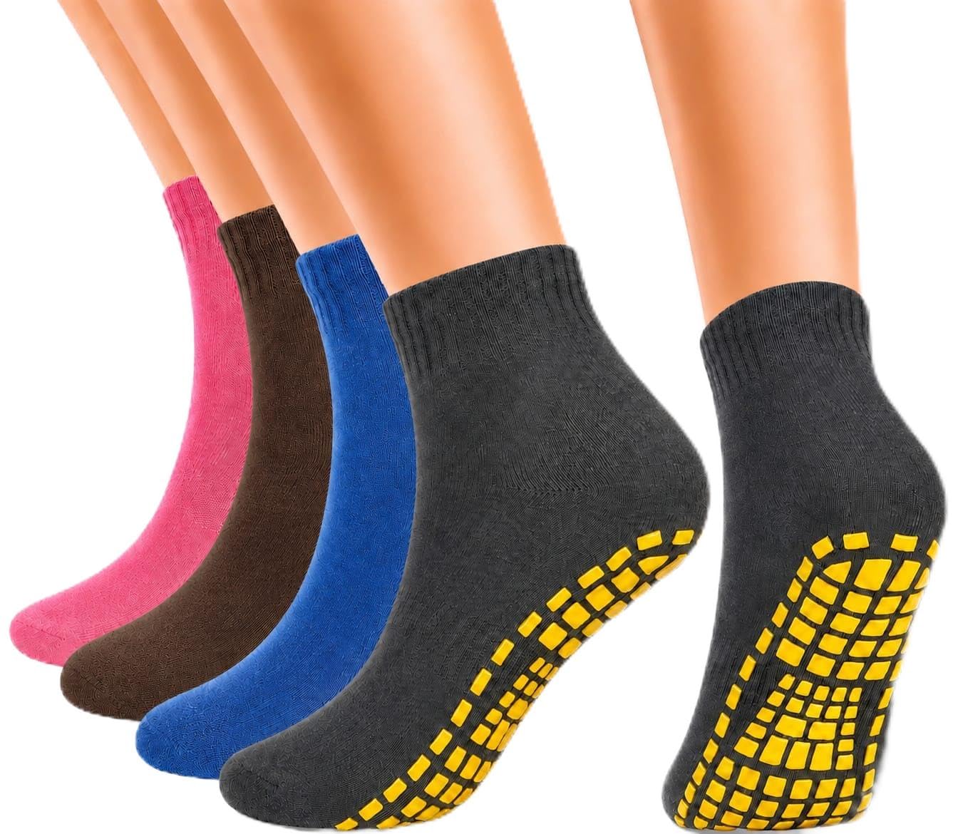 WKLOUYHE Unisex Lace Ankle Length 4 Pairs Non-Slip Grip Socks Abs Sport Socks For Yoga Pilates Barre Trampoline Fitness Martial Hospital Home Walking_Free Size, Assorted