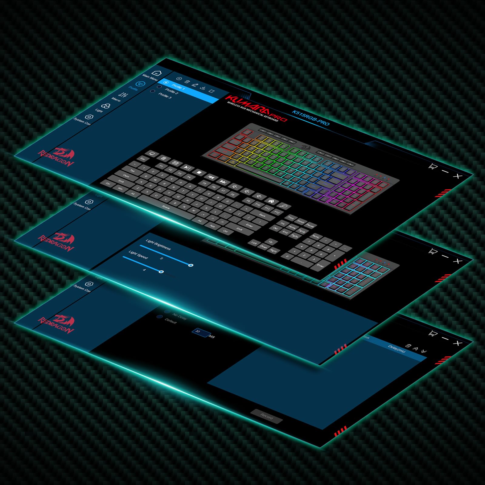 Redragon K515 PRO Shiva RGB Tastiera da gioco a membrana wireless, tastiera meccanica a 98 tasti con interruttore lineare, tasti macro e multimediali integrati, poggiapolsi rimovibile US LAYOUT