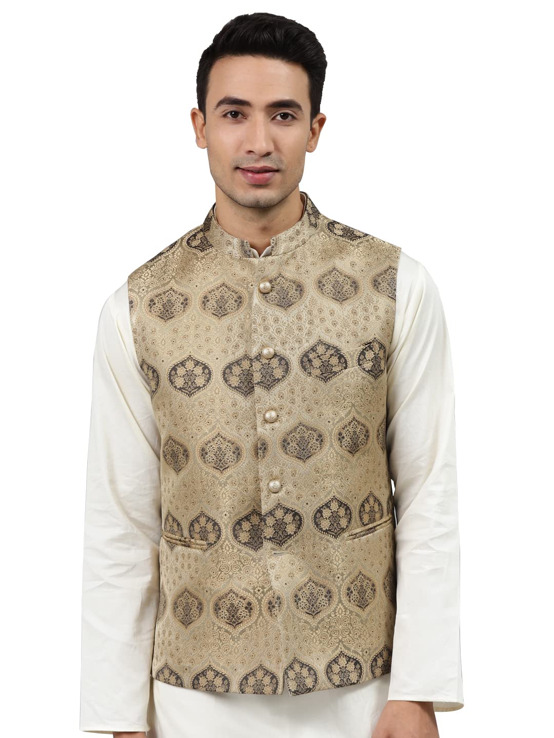 MANQMen's Woven Jaquard Silk Nehru Jacket