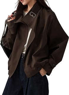 Jackets for Women Vintage Trench Coat Funnel Neck Cropped Jackets
