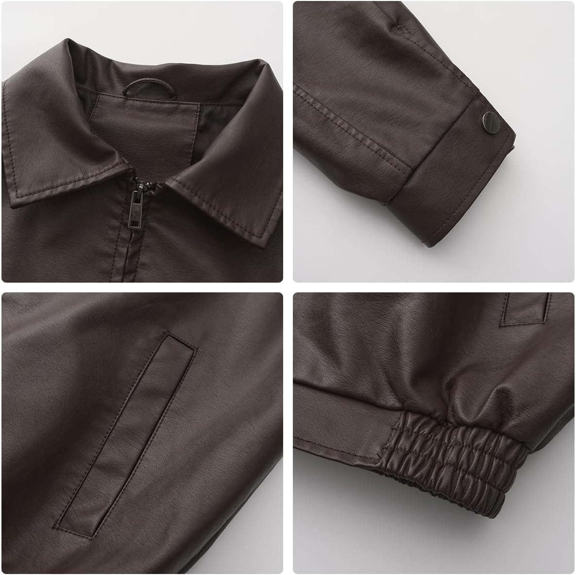 hathne Women's Oversized Leather Jackets Faux Zip Up Fall Fashion Motorcycle Jackets Coats Winter Clothes - Image 8