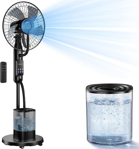 Misting Fan, 2026 Upgraded 4L Large Water Tank Mister Cooling Fan, 5 Speeds 3 Modes Misting Standing Fan, Floor Fan with Remote for Home, Bedroom, Patio, Outdoor