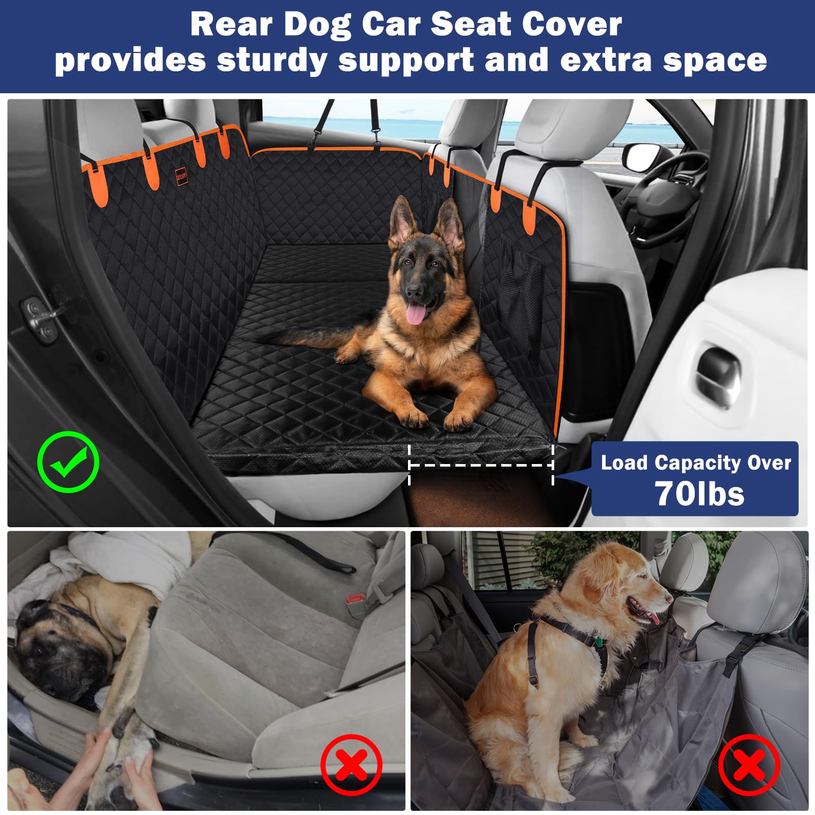 JOEJOY Hundedecke Auto Rückbank, Hunde Autositz Rückbank Verbreitert, Autoschondecke Hund Rücksitz mit Harter Unterseite, Hundesitzbezug Wasserdicht Kratzfest mit Sicherheitsgurt