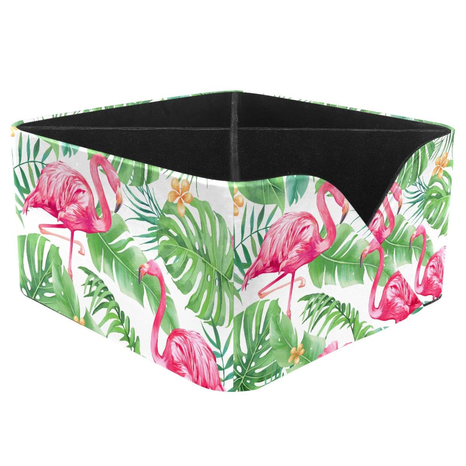 KengjuTesu Pink Flamingo with Green Palm Desktop Organizer Pen Holder, Rectangular Pencil Cup for Office, Study and Makeup Stations