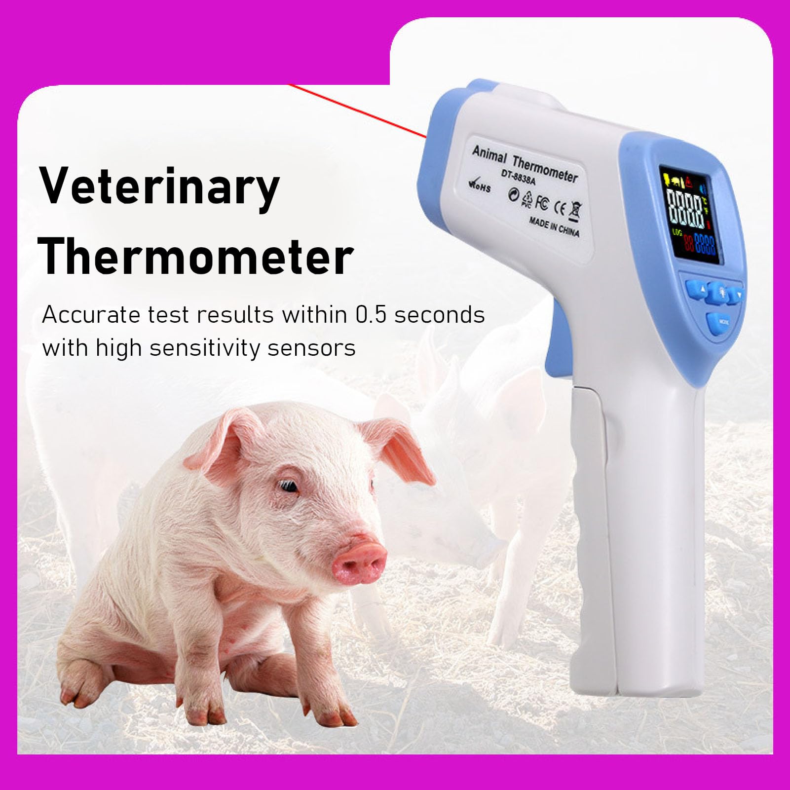 Hidyliu Termometro Veterinario Digitale Rilevamento della Febbre Ad Alta Precisione per Cani Gatti e Bestiame 15x8 Cm Plastica Confezione da 2