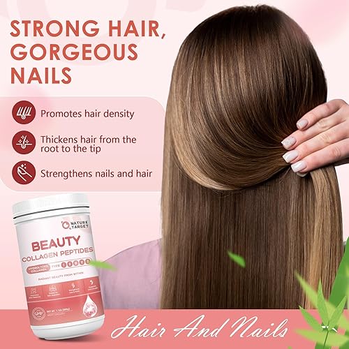 Miniatura 4 de NATURE TARGET Beauty - Polvo de péptidos de colágeno para mujeres, polvo de colágeno múltiple con vitamina C, biotina, ácido hialurónico, sin sabor,