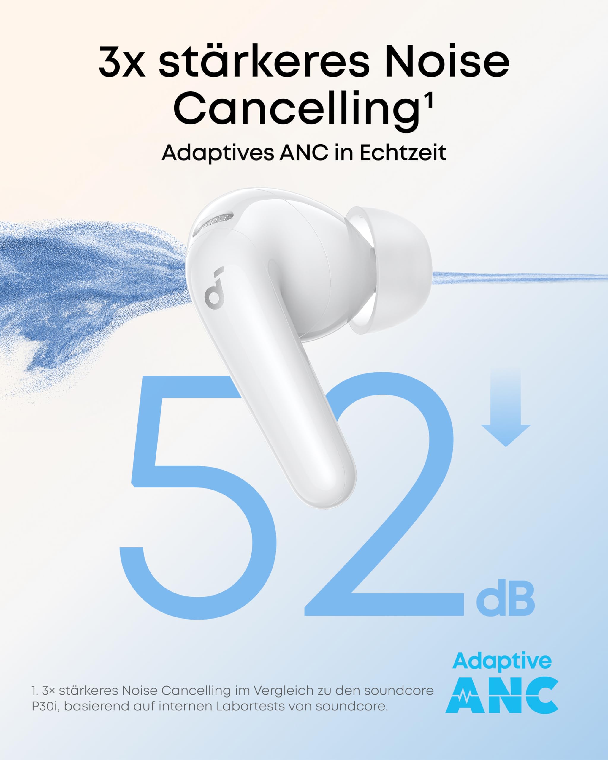 soundcore P31i by Anker, adaptives Noise Cancelling in Echtzeit, Hi-Res Sound, kabellose Bluetooth-Kopfhörer, Übersetzungskopfhörer, 50h Spielzeit, kabellose Bluetooth Earbuds (Weiß