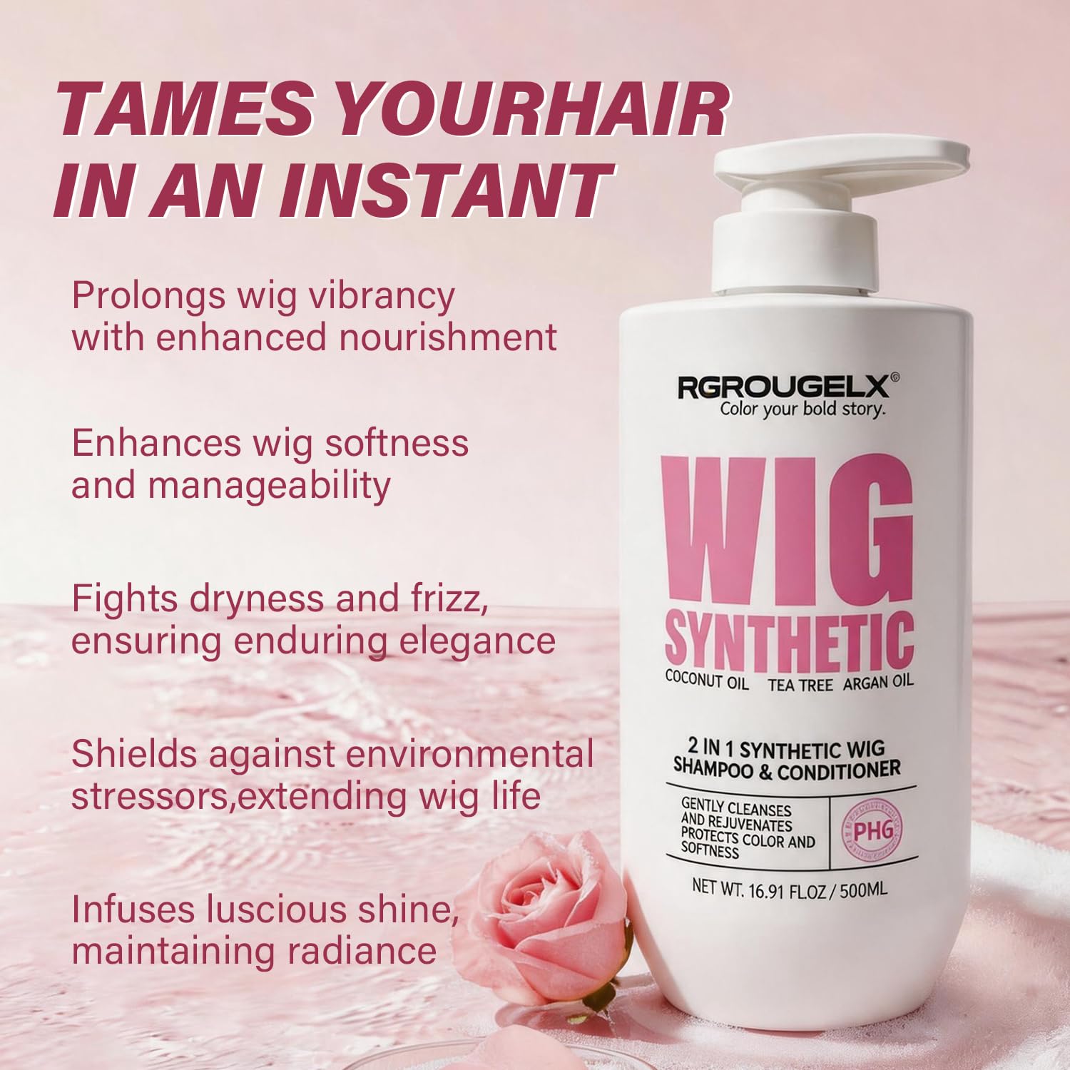 2 in 1 Wig Shampoo & Conditioner for Synthetic Hair - Tea Tree & Coconut Oil, PH Balanced - Anti-Static for Kanekalon/Heat Resistant Fibers - Prevents Frizz,500ml (PH6 For Synthetic)