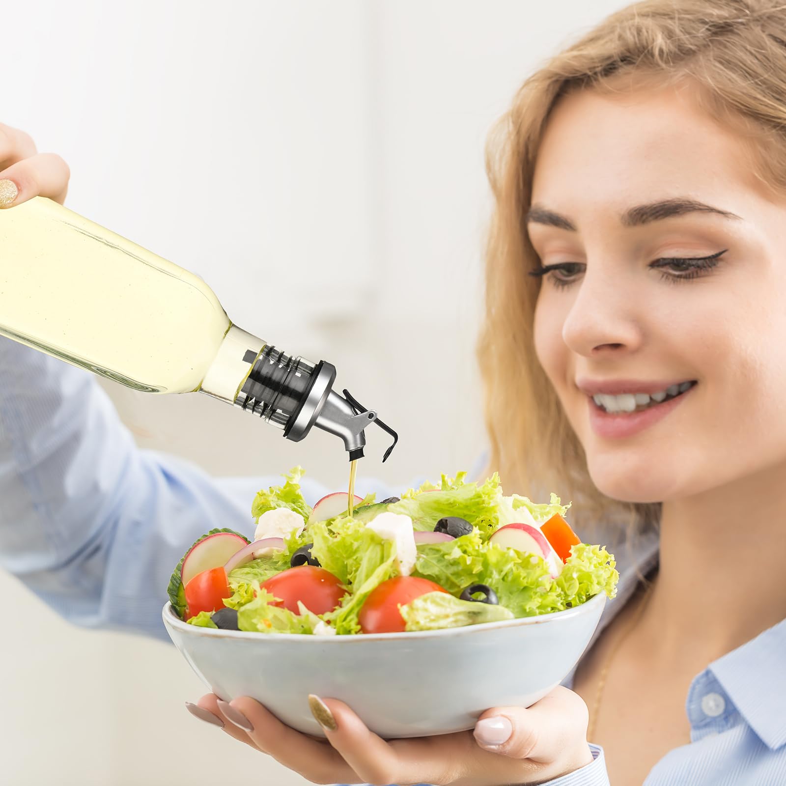 Uiifan Olivenöl-Flaschenspender-Set, Öl- und Essigspender, Glasbehälter mit 10 Ausgießern, 1 weißen Markern, 1 Metalltrichter, 1 Bürste und 16 leeren Etiketten für Küche, Kochen, 10 Stück