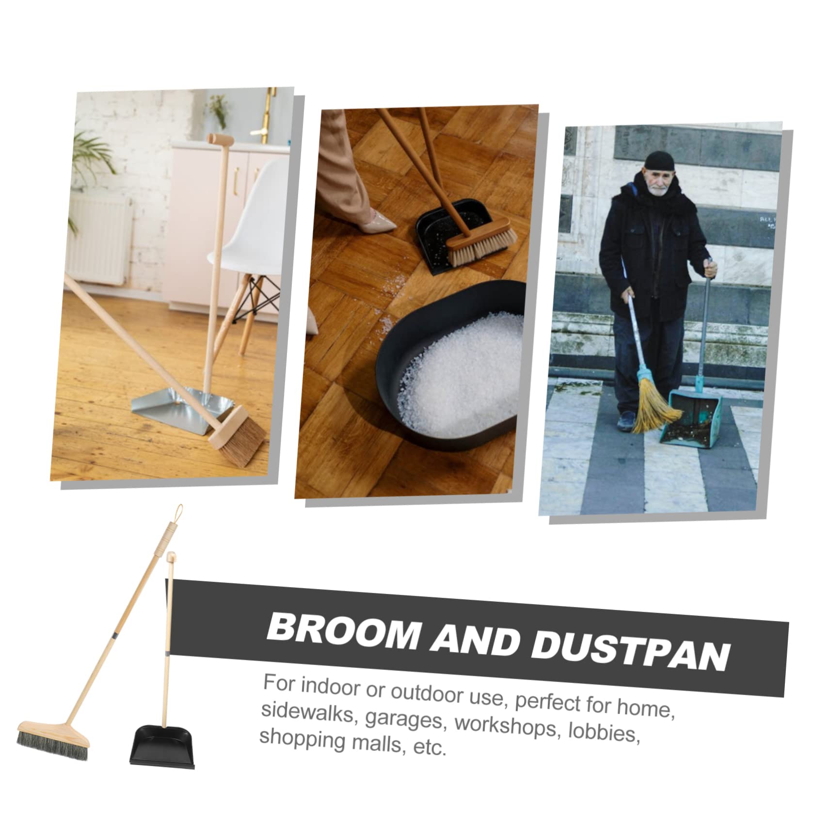 Besen und Kehrschaufelset Borsten mit Langem Stiel Langlebiger Haushaltsbesen Ergonomischer Griff für Innen und Außenbereich Reinigung Gehwege Zuhause