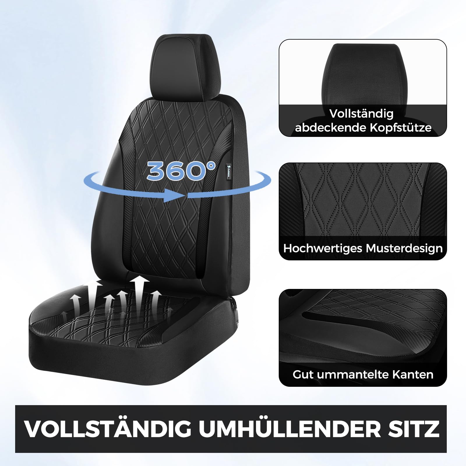 FLORICH Set Completo di Coprisedili, Coprisedili in Pelle PU per Auto, Protezioni per Sedili Auto Impermeabili e Traspiranti, Universali per la Maggior parte Delle Auto, SUV (Completo, Nero)