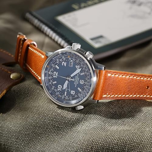 Miniatura 2 de REZERO Correa de reloj de cuero genuino hecha a mano, cuero curtido vegetal, correas de reloj enceradas con aceite de repuesto de 0.709 in, 0.748