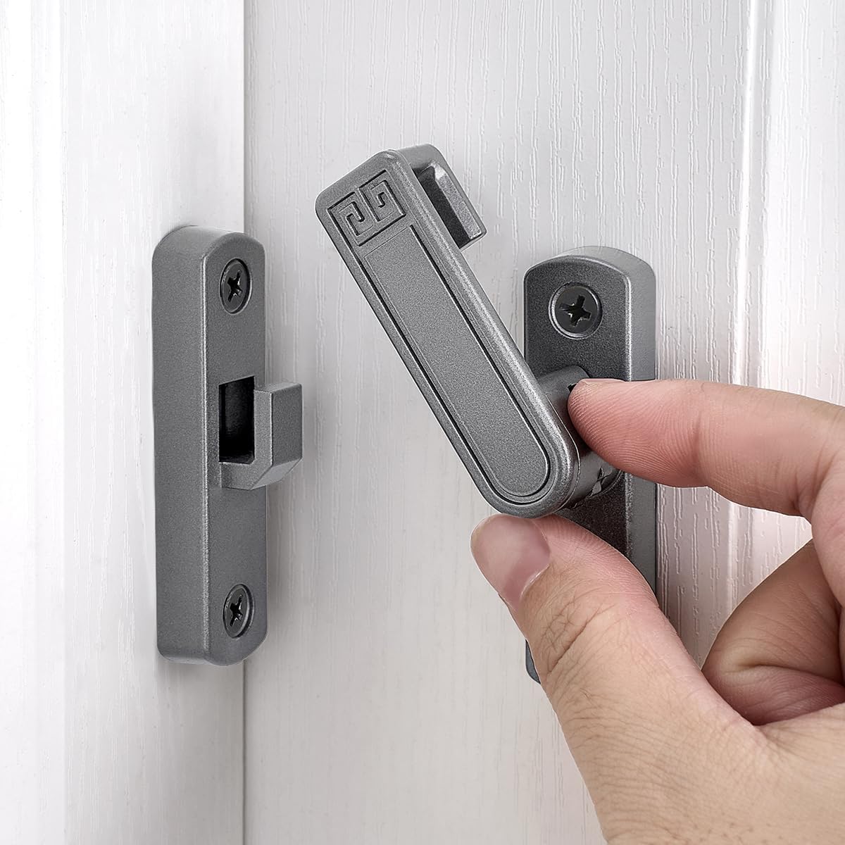 Paquete de 2 cierres grises para puerta de granero, cerradura de puerta ajustable de 90180 grados, cierre de cerradura de puerta de ángulo recto de