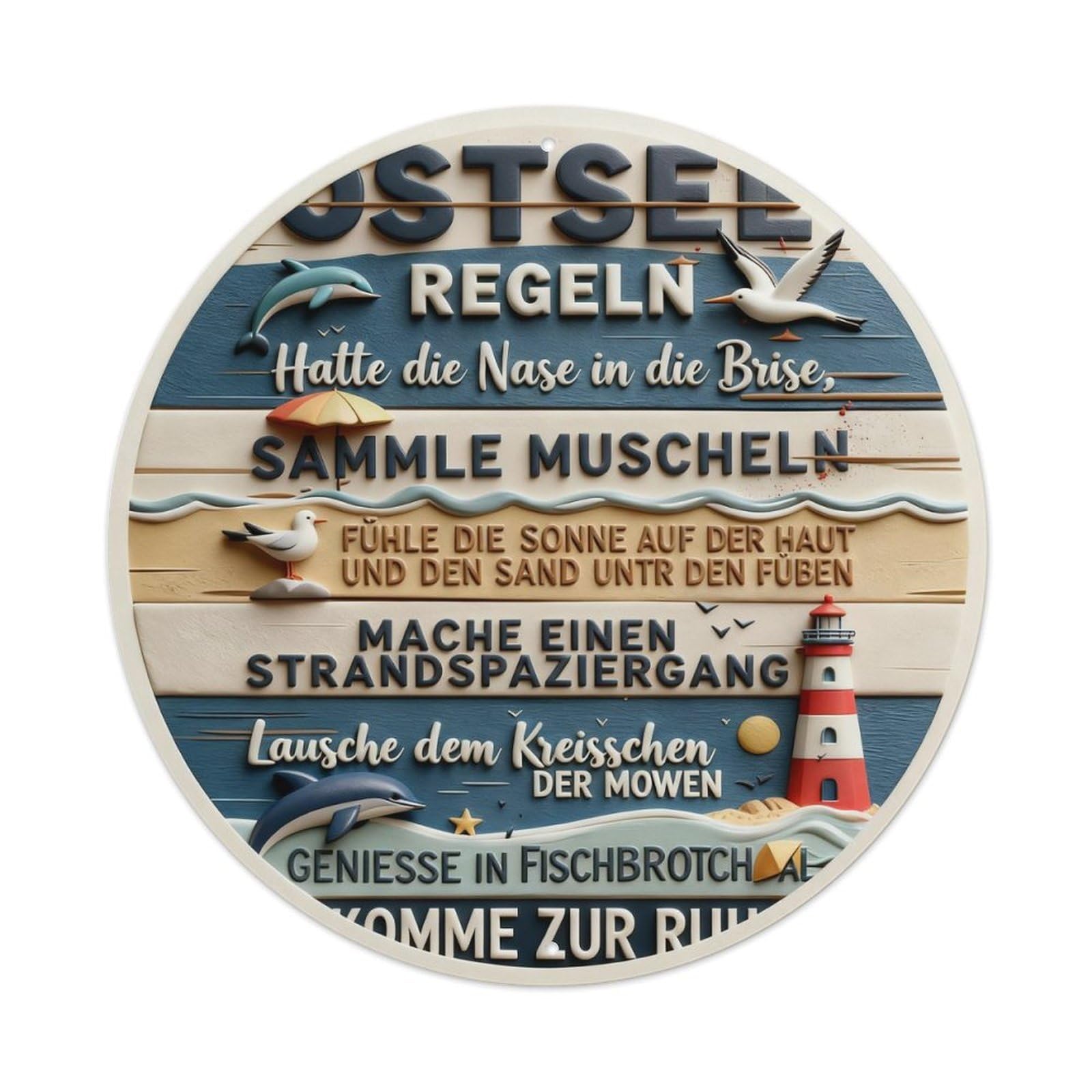 Beach Rules Seagulls Lighthouse Dolphins Sun Sand Waves Metal Tin Sign