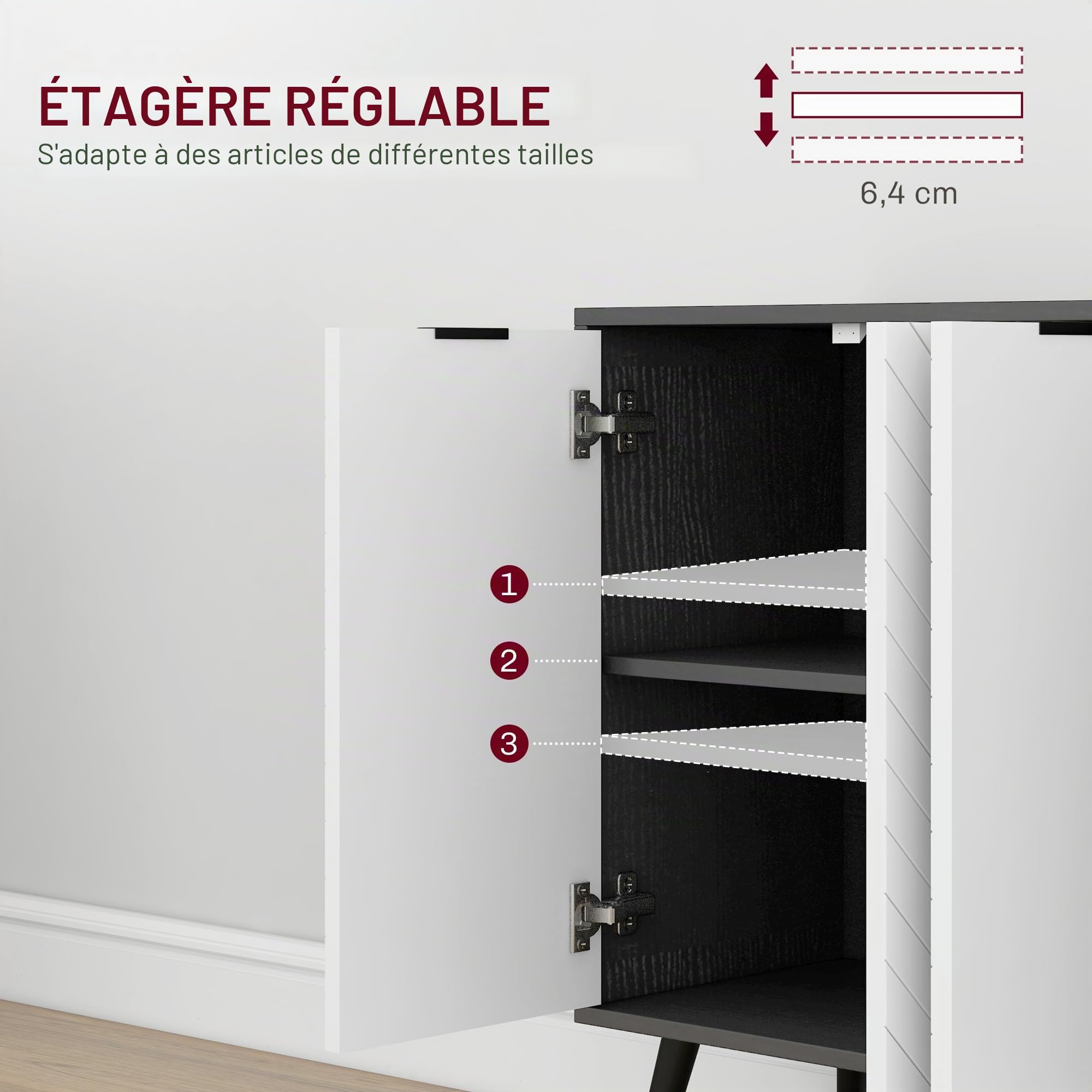 HOMCOM Buffet Moderne à 4 Portes 47" Noir
