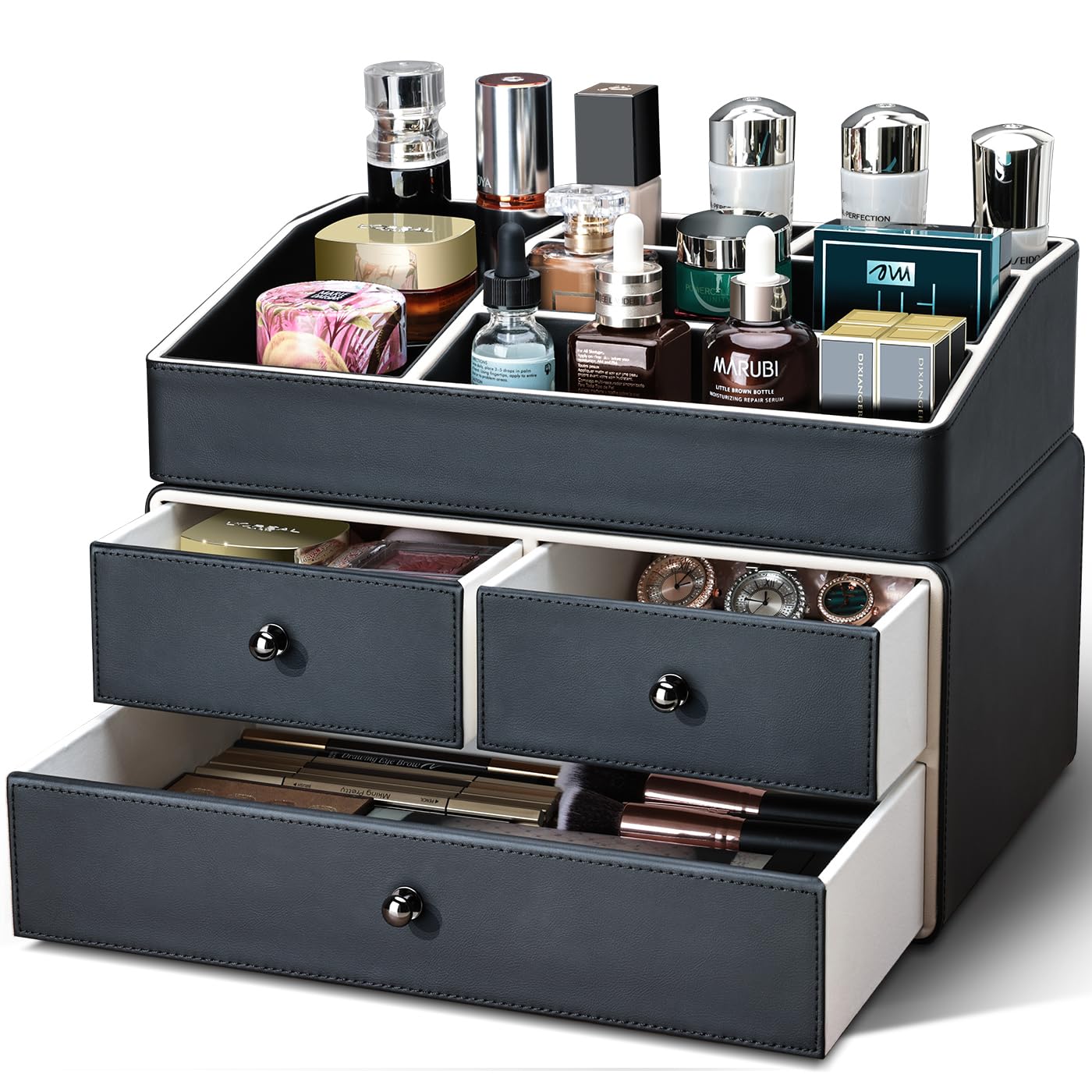 KINGFOM Make-up-Organizer, Kosmetik-Organizer mit 3 Schubladen und 5 Fächern, Make-up-Organizer (schwarz)