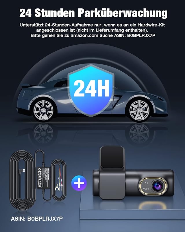 sarmert 2K 1440P Autós Fedélzeti Kamera 32GB SD Kártyával, WiFi és Applikáció, 150° Látószög, Infravörös Éjjellátó, Parkolóőr Funkcióval