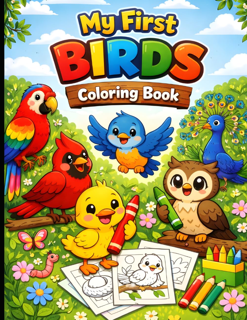My First Birds Coloring Book: Fun and Easy Bird Coloring Pages for Kids Ages 3–7 | Cute Cartoon Birds for Early Learning and Creativity