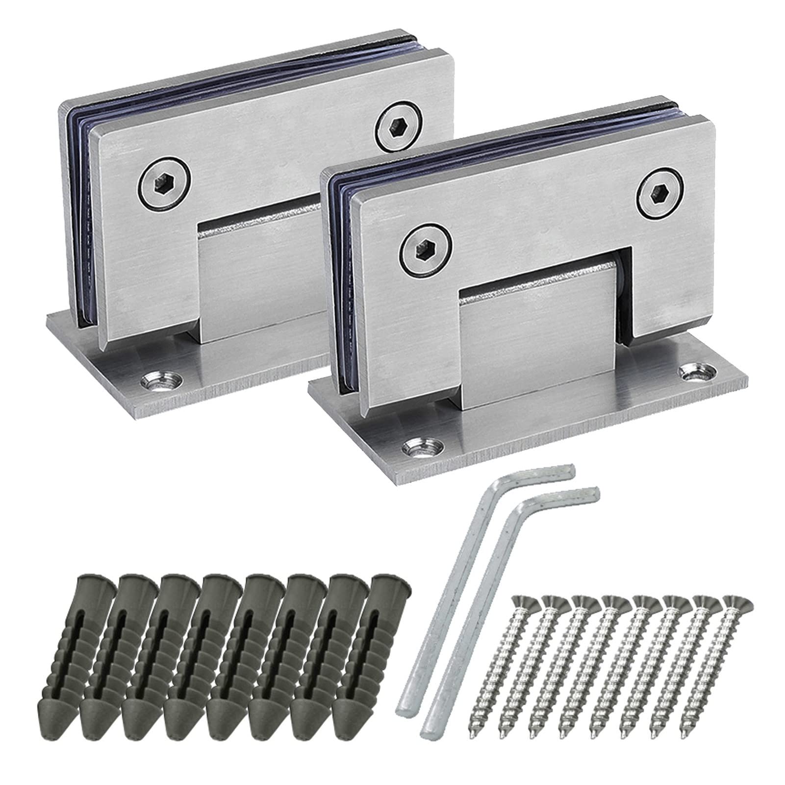 2Pcs Stainless Steel Shower Door Hinges, 90 Degree Glass Frameless Clamp, 8-10mm Two Way Wall to Bathroom Hinge