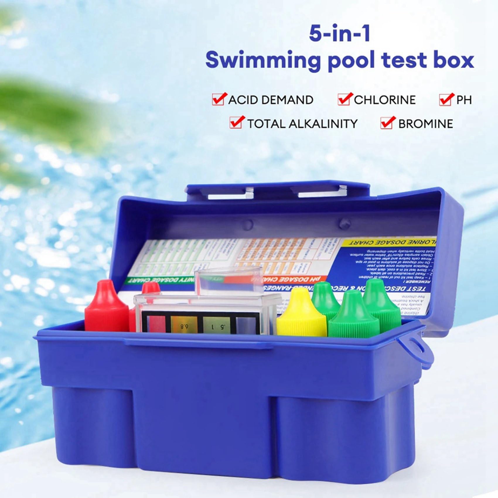 2X Kit di Test A 5 Vie per Piscina e SPA Acid Demand Alcalinità Totale Bromo PH Set di Test per La Qualità 'Acqua