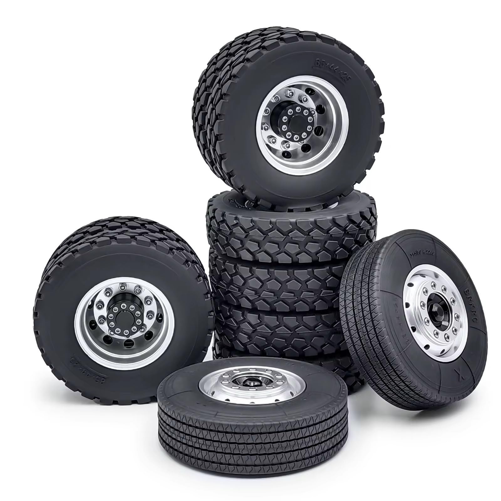 Neumáticos Coche RC para Tamiya 6x6 Juego De Neumáticos Ruedas Metal Buje Rueda Delantera Y Trasera Neumático Goma para 1/14 RC Camión Tractor Coche Accesorios
