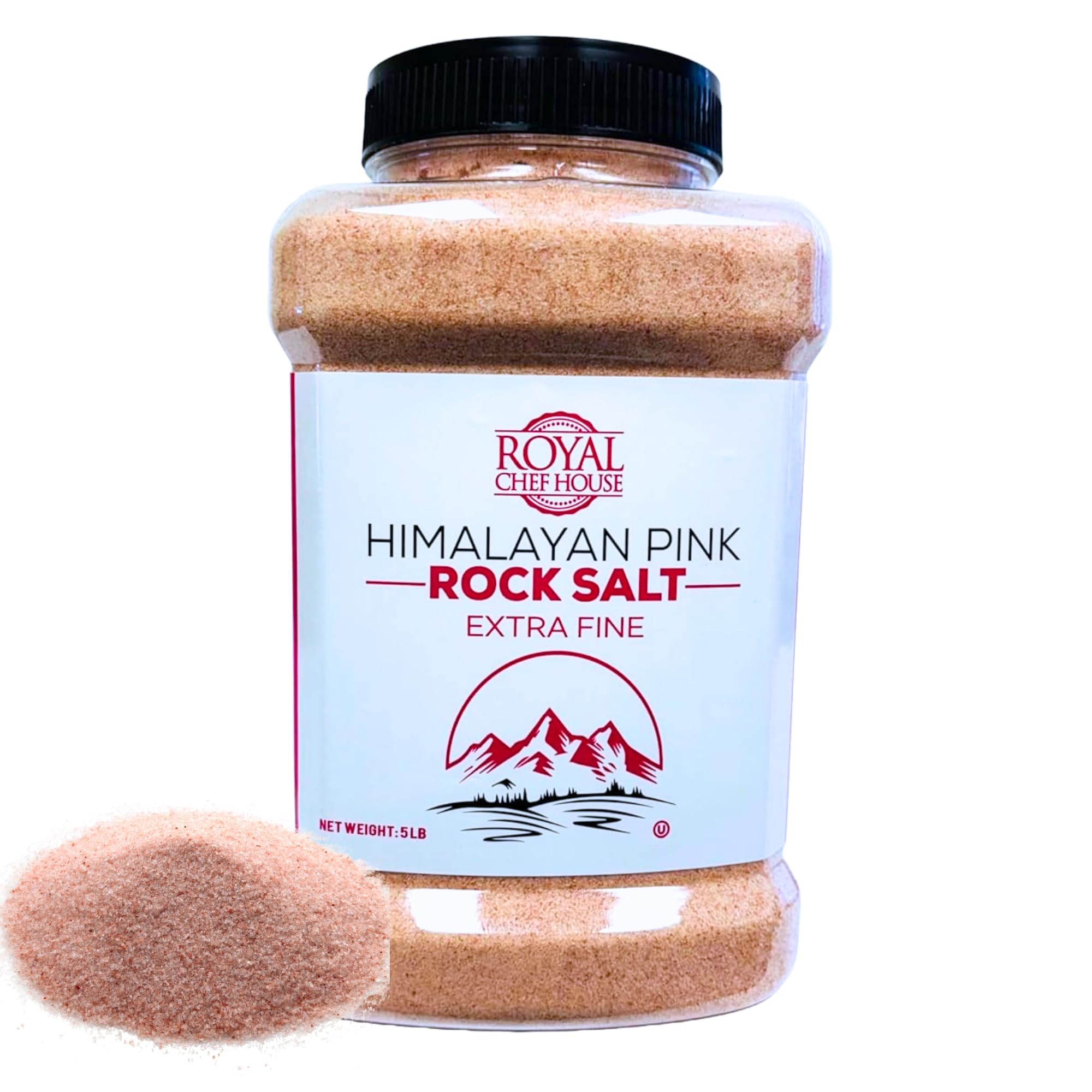 RoyalHouse, Himalayan Extra Fine Pink Salt - 5 lbs Extra Fine Bulk in Jar, Pure Gourmet Crystals, Natural - Contains 84 Minerals, Suitable for Body
