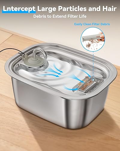 Miniatura 6 de Fuente de agua para perros de acero inoxidable de 3 galones para perros grandes, fuente de mascotas, dispensador automático con ventana superior y