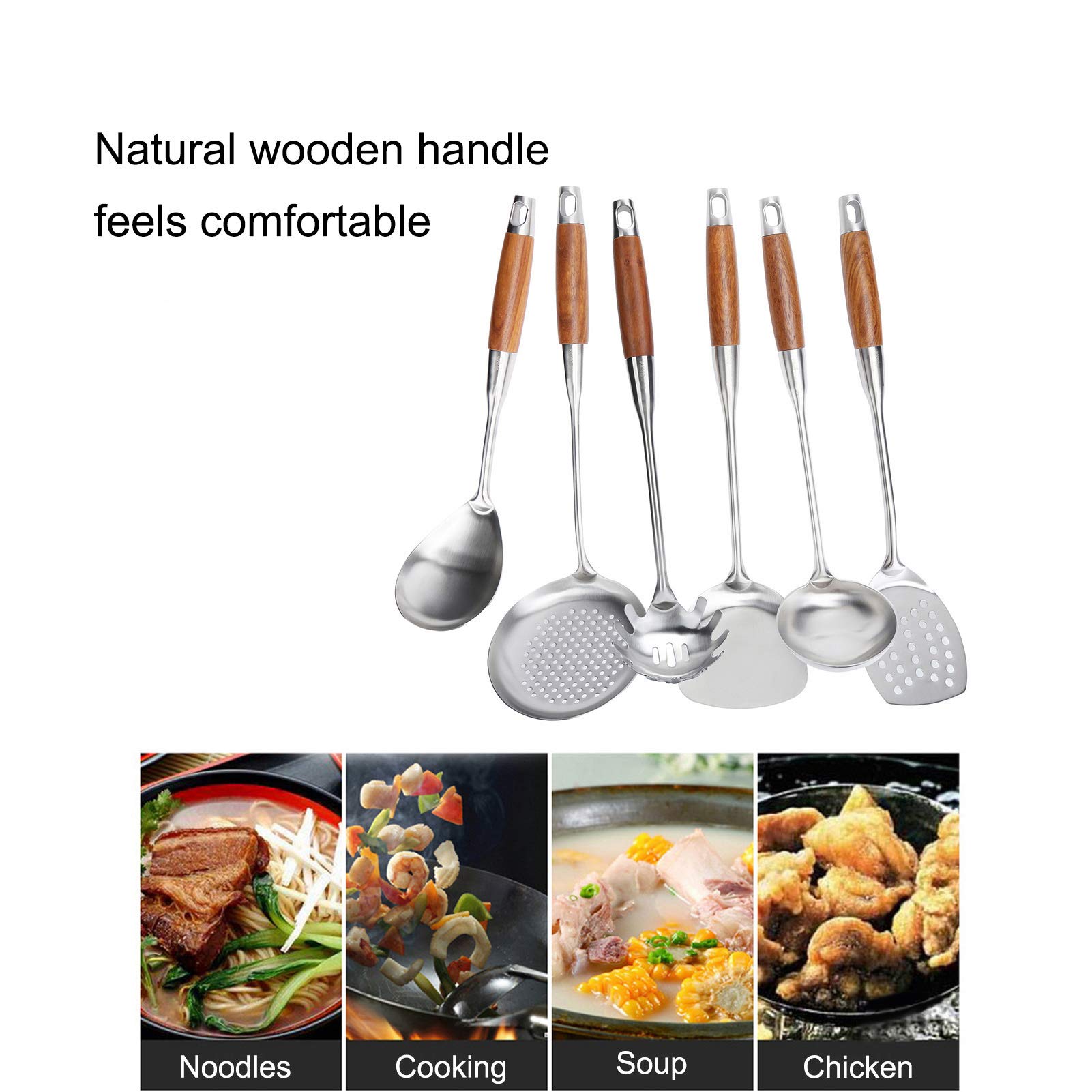 Kochutensilien Set, Edelstahl Holzgriff, Kochutensilien, Spatel Set mit Aufhängeloch für das Kochen in der Küche