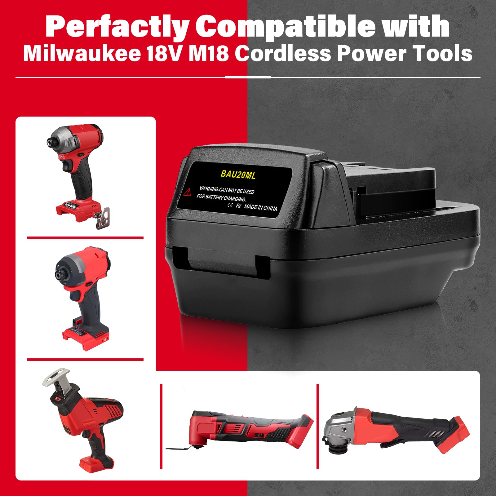 Bauer To Milwaukee Battery Adapter - 20V Tools With M18 Batteries Compatibility