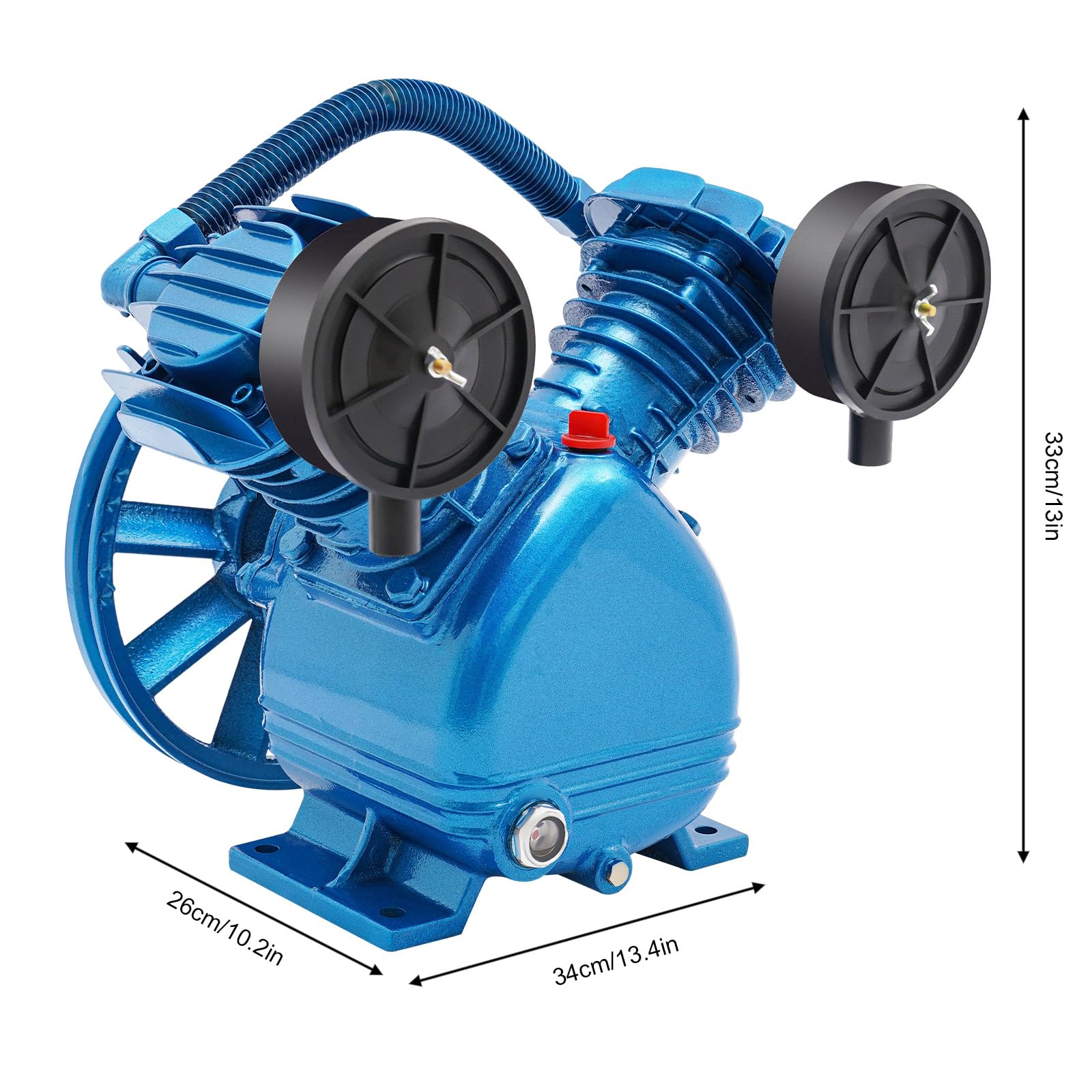 TITIDU Air Compressor Pump Head, 2200W 3HP 2Piston V Style Twin Cylinder Air Compressor Pump Head Single Stage Replacement 1050RPM 250L/min 115PSI 8Bar