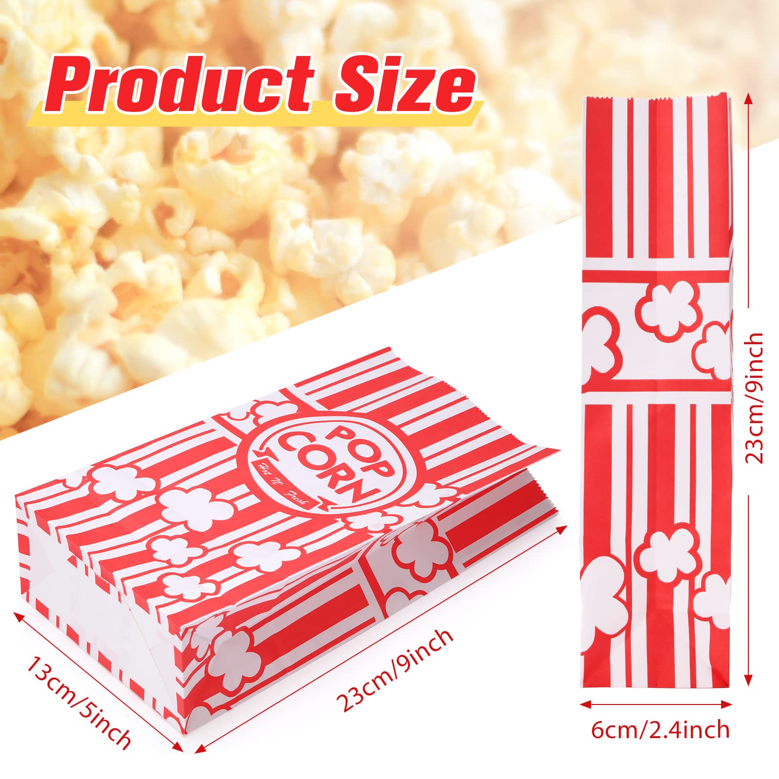 300 Pcs Paper Popcorn Bags Bulk 2 Oz Large Flat Bottom Boxes
