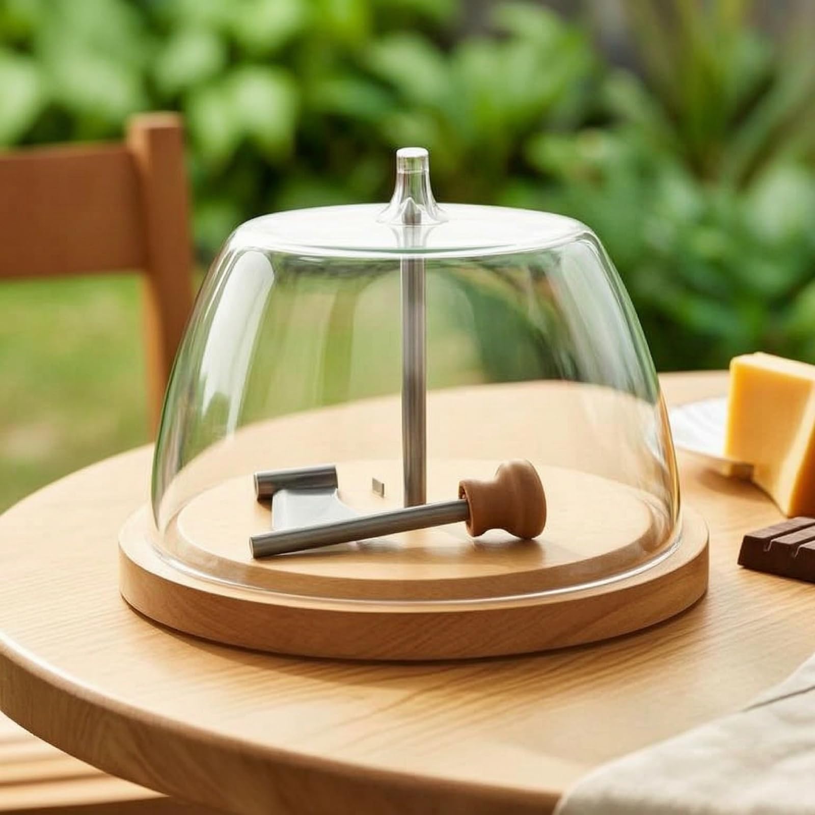 Plateau à Fromage avec Cloche Transparent Coupe-Fromage avec Poignée Creuse Multifonctionnel Coupe-Chocolat pour Amuse-Gueule