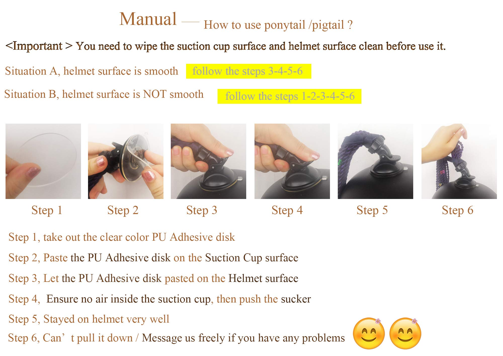 HHongJM Helmet Hair Helmet Pigtails Brainds Helmet Ponytail with Suction Cup for Motorcycle Bike Black to Red 14inch 2pcs (Helmet Not Included)