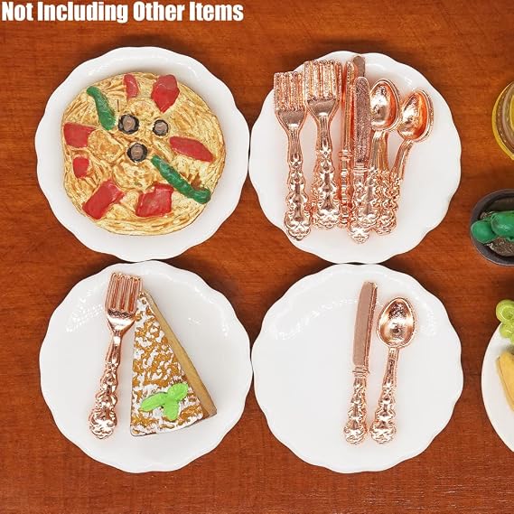 Odoria 1/12 Miniature Plates and Silverware Set Dollhouse Accessories, Copper