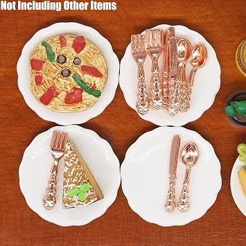 Odoria 1/12 Miniature Plates and Silverware Set Dollhouse Accessories, Copper
