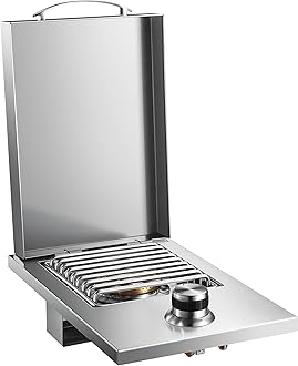 VEPURLT Outdoor Grill Drop-in Gas Single Side Grill Burner, 304 Stainless Steel, Built-in Side Burner for Propane Gas