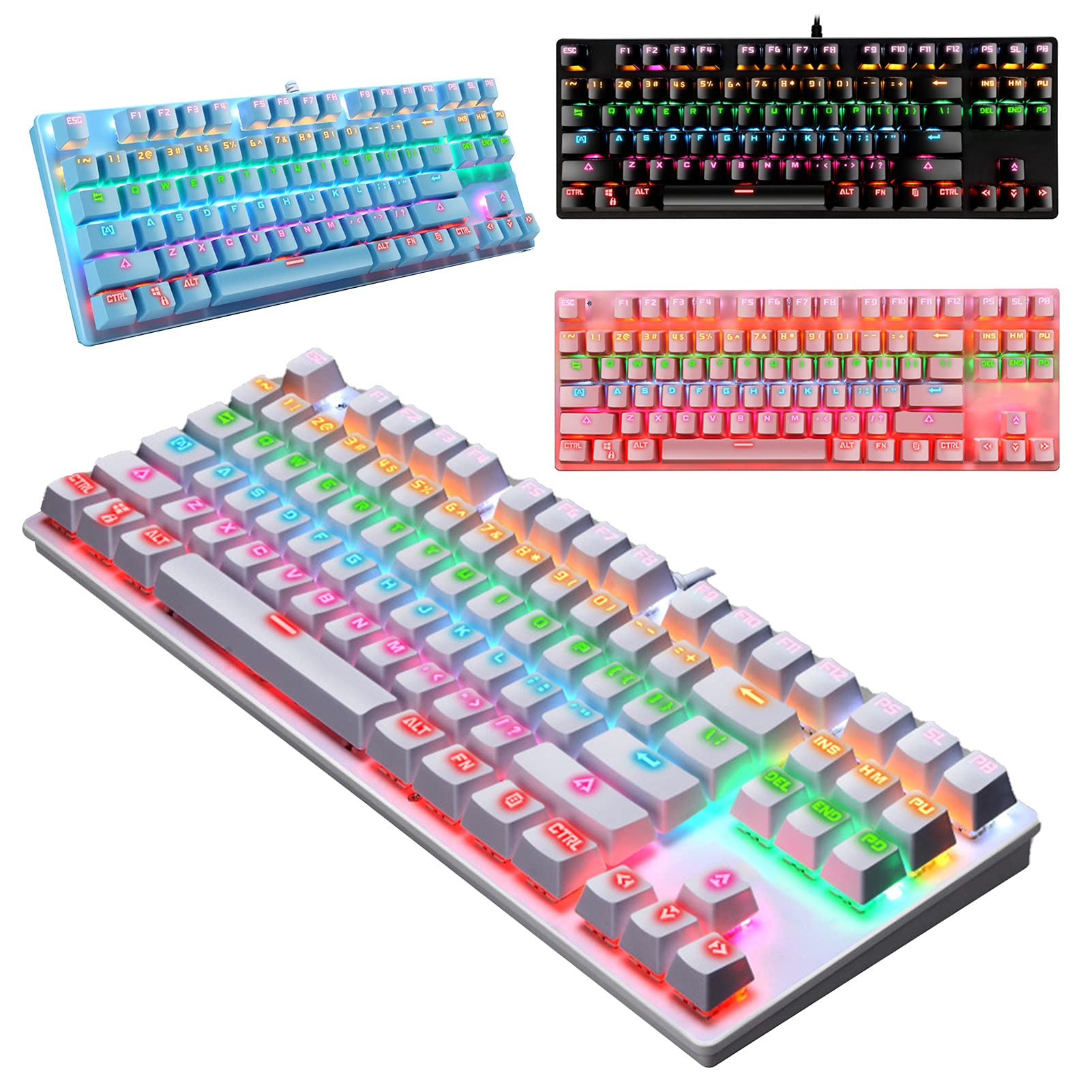 ADITAM Adattatore K550 87 Tasti USB cablatoRetroilluminazione Blu Switch Gaming Tastiera Meccanica Periferiche per Computer Double The Comfort