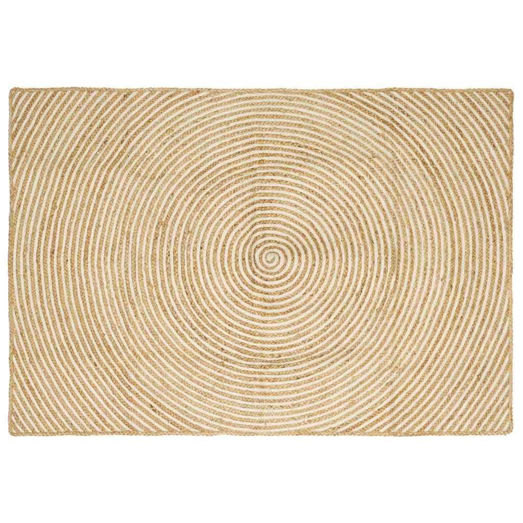 Tapis salon jute naturel blanc 140x200 cm moderne résistant et lavable