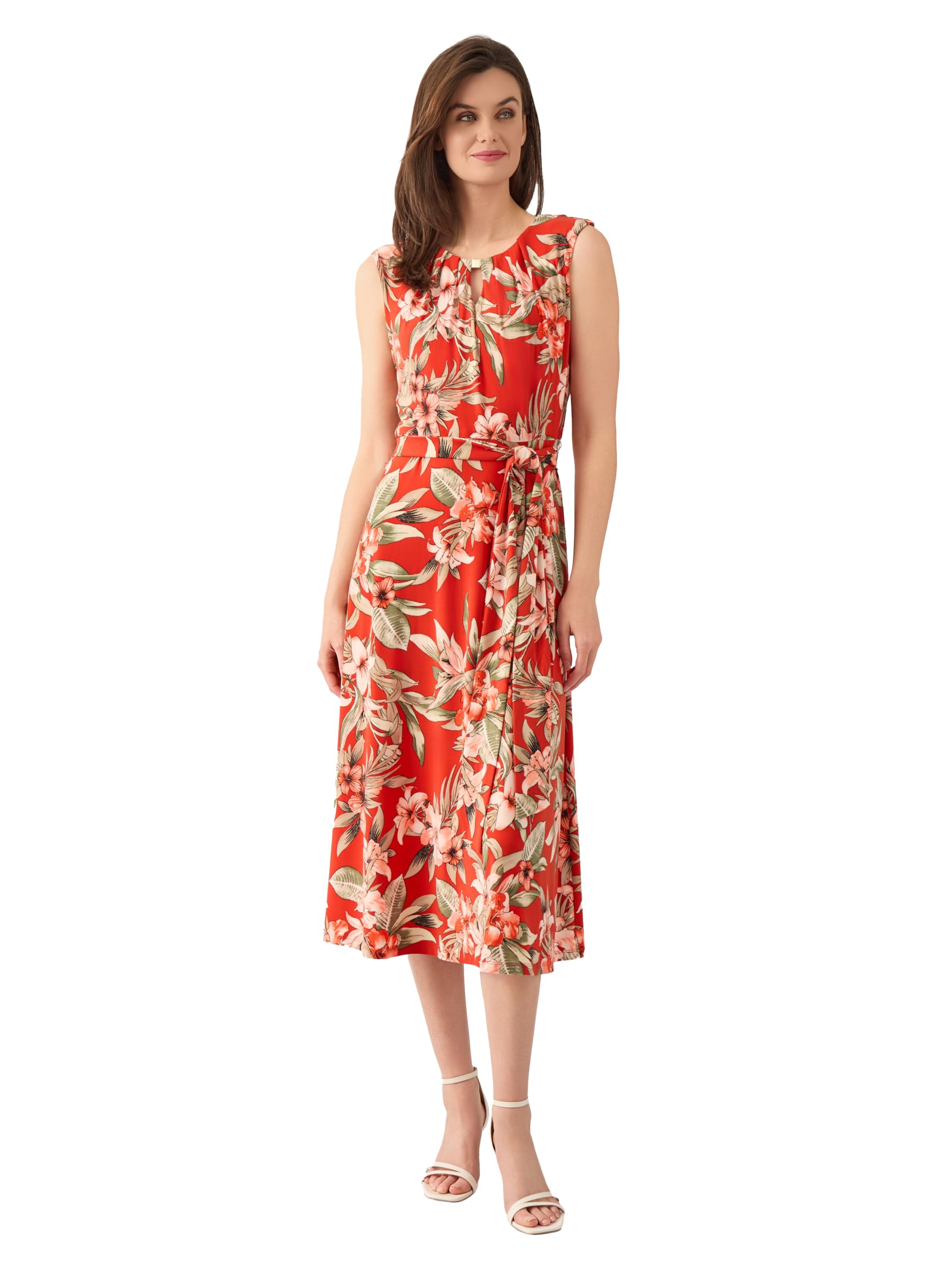 Kasper Womens Sleeveless Printed Faux Wrap Dress