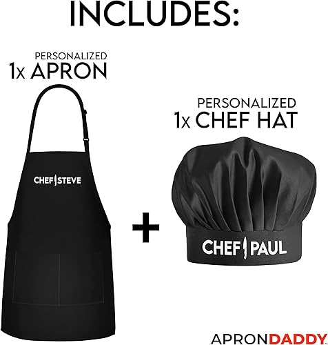 Miniatura 2 de Juego de delantal y sombrero de chef personalizado 1 tamaño ajustable para hasta 3XL delantal personalizado para hombres y mujeres regalo de cocina