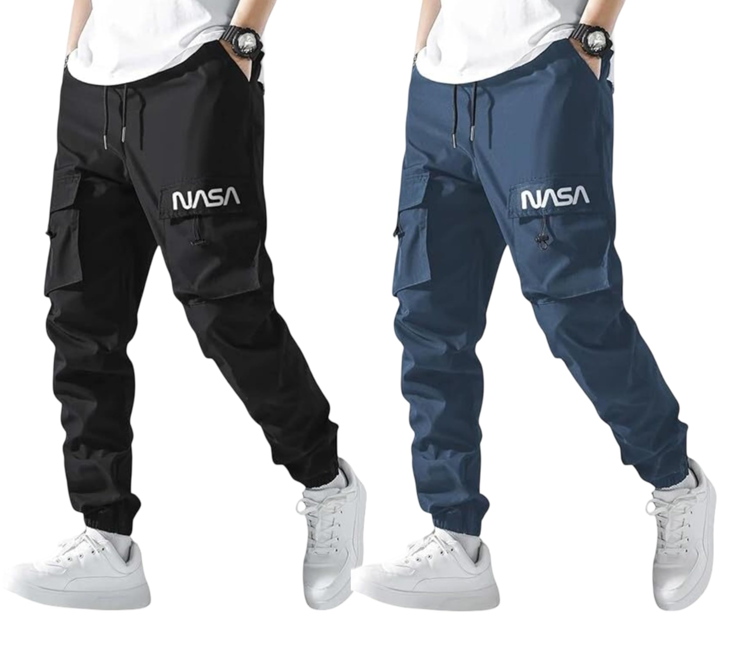 Men’s Casual Pants | Lycra Blend Self-Design Cargos | Mid-Rise Regular Fit with Drawstring | Smart Bottoms (Pack of 2)-image-33