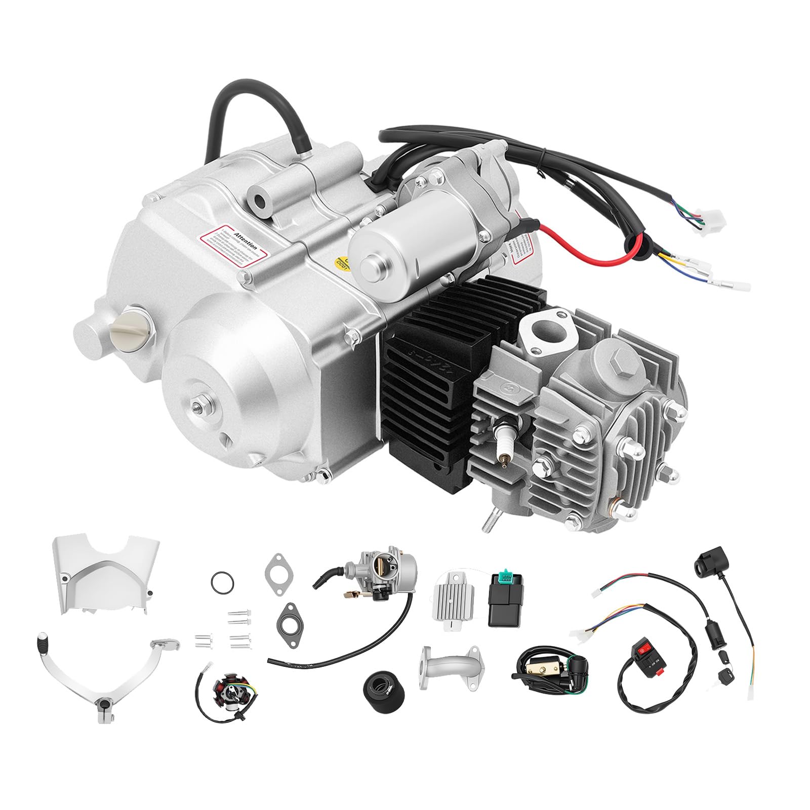 Motor de 125cc 4 tiempos, motor de cilindro único, motor semiautomático con arranque eléctrico 3+1 marcha atrás, motor semiautomático y marcha atrás para Go Kart ATV Quad Buggy, carburador PZ19