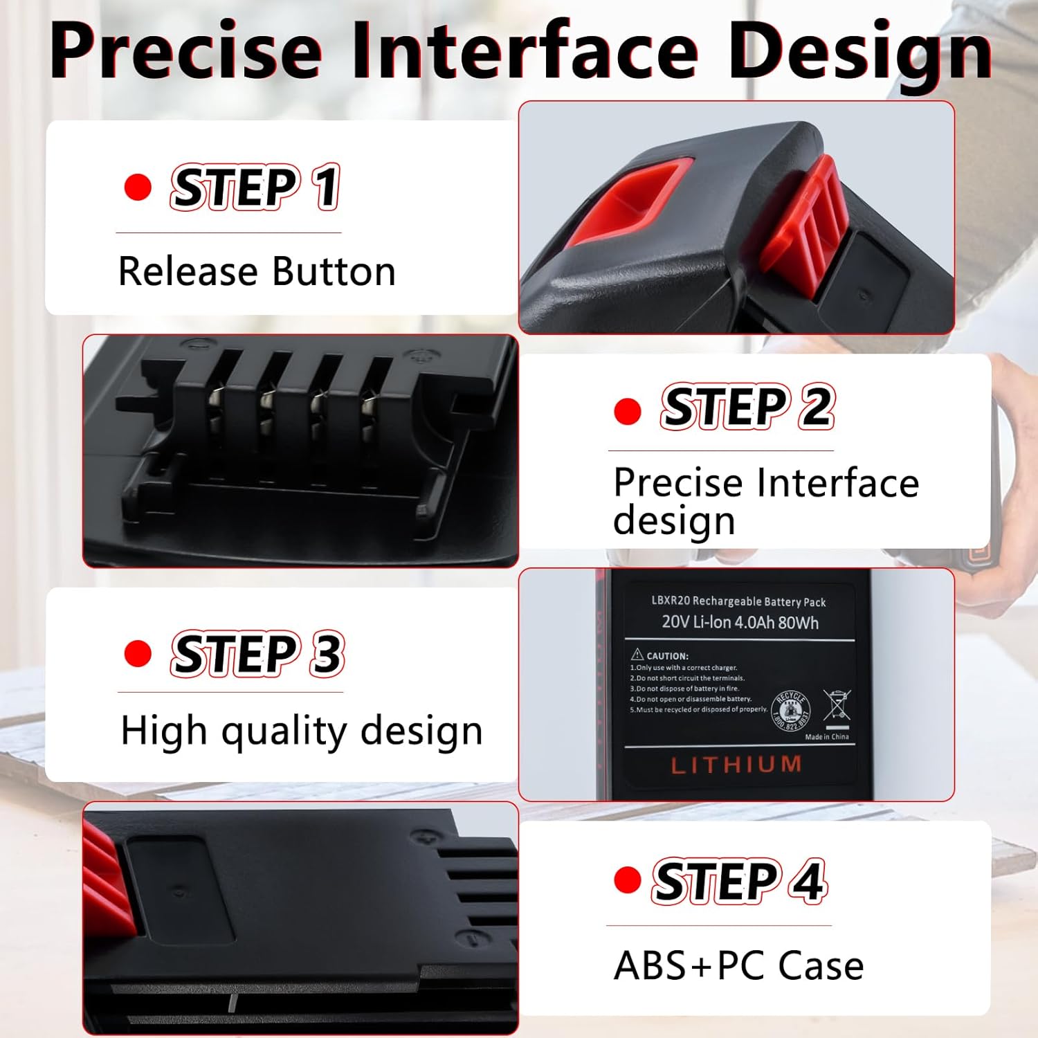 4.0Ah 20v Max Lithium Battery Compatible with Black and Decker Drills, Weed Eaters & Power Tools, Replace LBXR20 LBX20 LBXR2040 LB2X4020-OPE - 2 Packs - Image 3